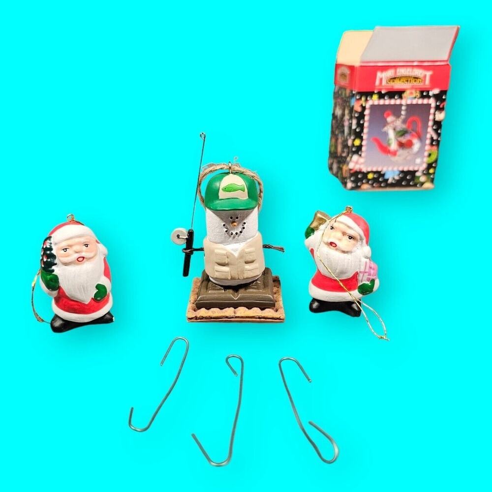 The Original S'mores Midwest Fish Fisherman Ornament Snowman With Santa Claus